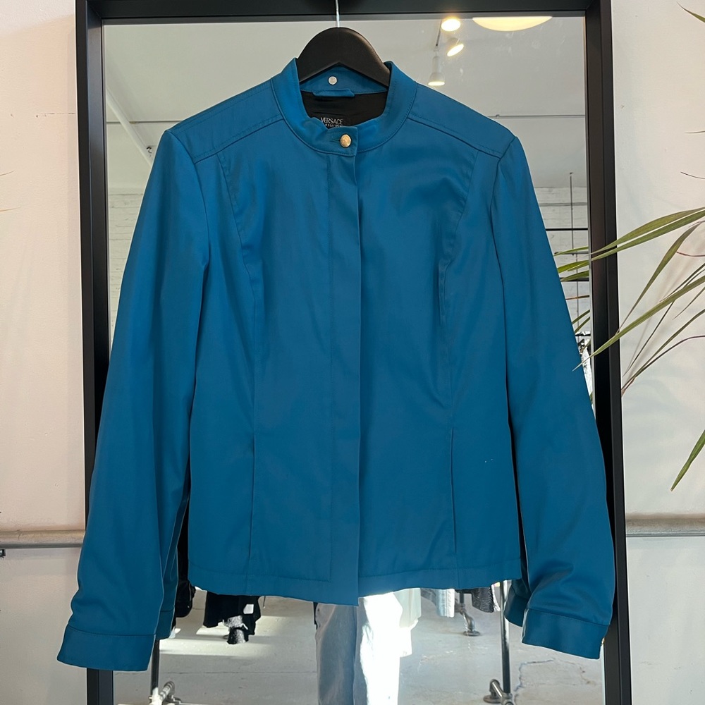 Vintage VERSACE Classic V2 teal-ish blue Cafe Racer Nylon Jacket sz 42